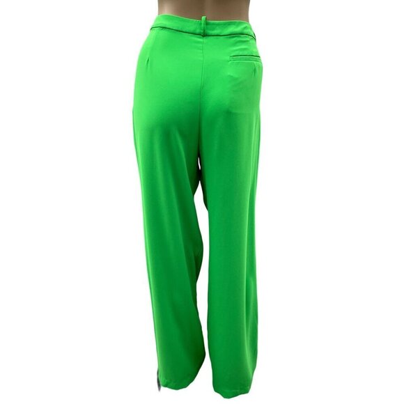 AMANDA UPRICHARD Wallace Pleated Straight Leg Pant Grass Green Polyester‎ Size L - Picture 5 of 15